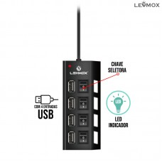 Hub USB 2.0 com 4 Portas Chave Seletora Individual e Indicador de LED LEY-21 Lehmox